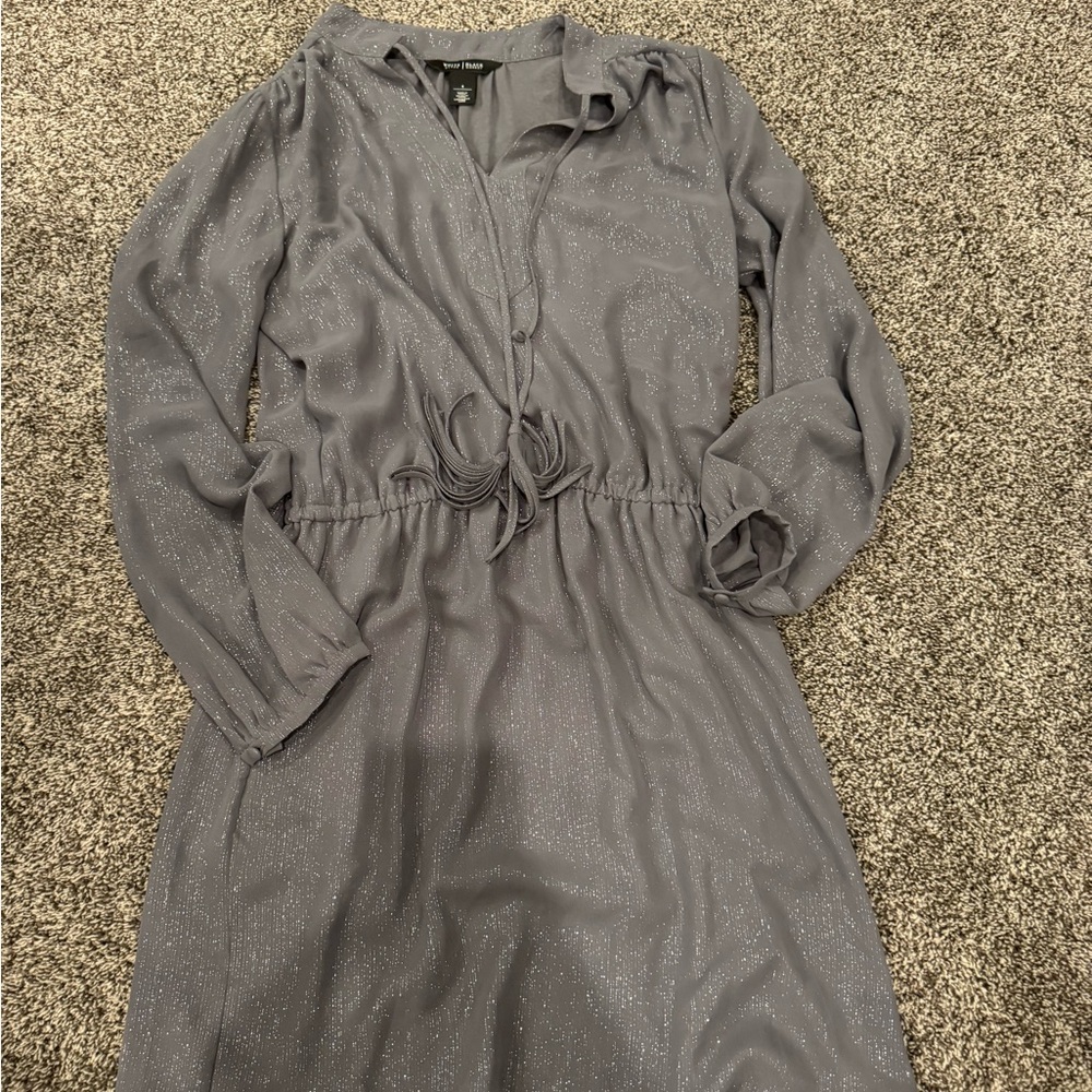 White House Black Market Shimmering Gray Long Sleeve Dress